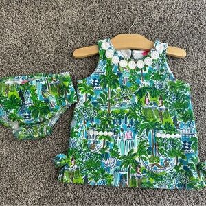 Lilly Pulitzer Green and Blue Kids Dress with Diaper Cover